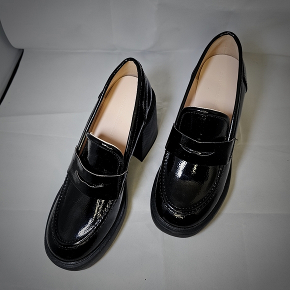 PRINCESS POLLY Black Loafer Platform Heels - Picture 2 of 9